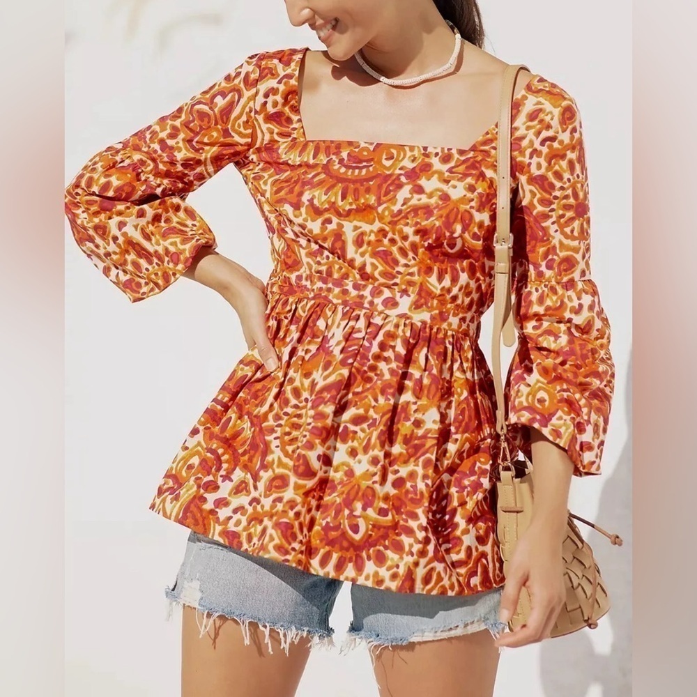 Anthropologie Love the Label Tie Back Blouse Open Cutout Back Women’s Sz XXS NWT